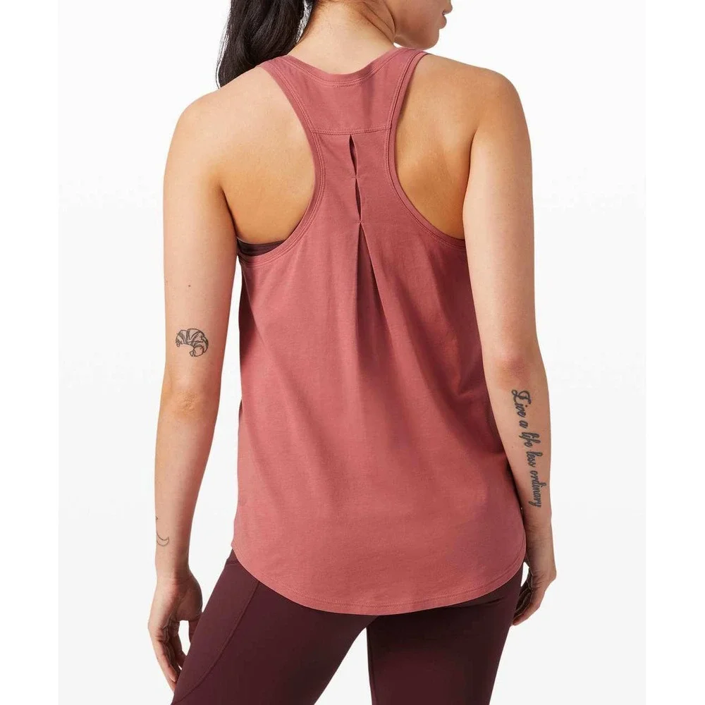 Lululemon Love Tank Top Pink Racerback Pleated Back Yoga Gym Womens Size 8